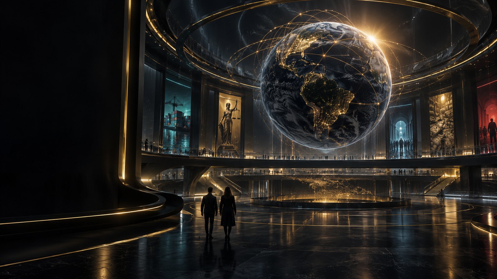 The Eclipse Rotunda: a suspended globe of illuminated trade routes