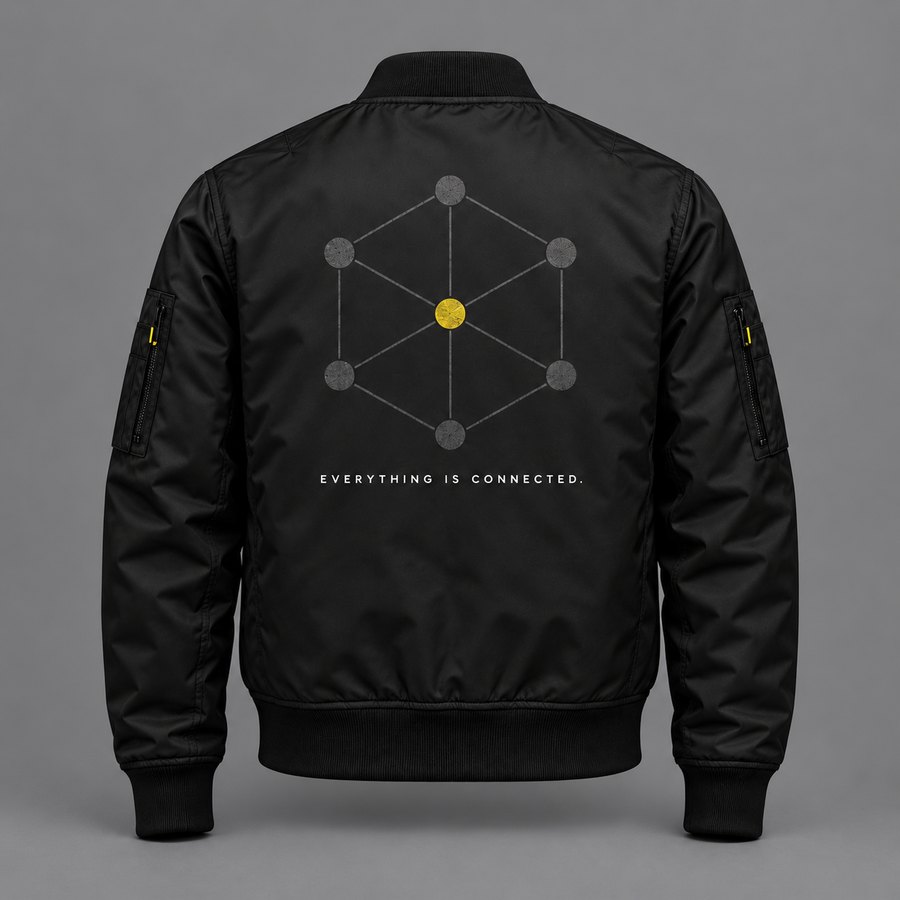 Illicit Shadows bomber, back, design concept